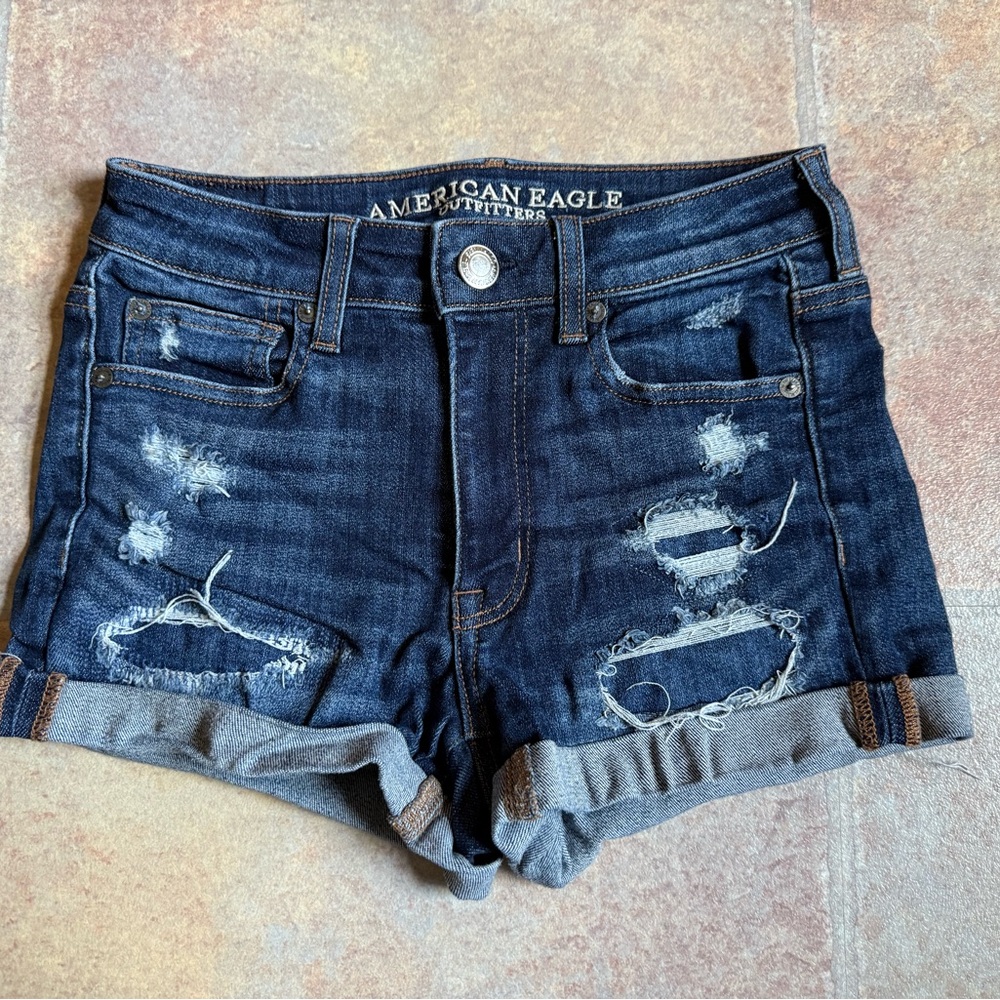 American Eagle Outfitters Blue Jean Shorts Distressed High-Waisted